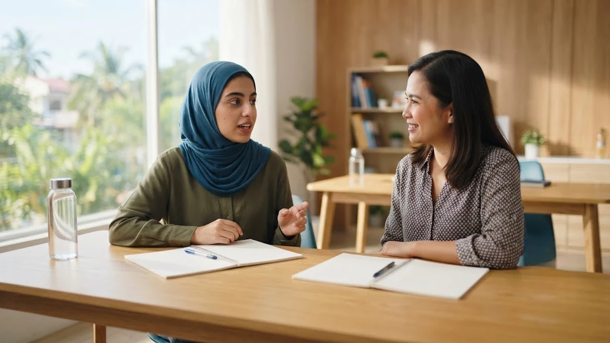 طالب عربي يدرس اللغة الإنجليزية في حصة فردية مكثفة داخل معهد لغات بالفلبين في الصباح الباكر