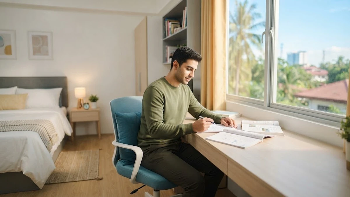 غرفة سكن طلابية مريحة وحديثة داخل معهد لغة إنجليزية في الفلبين توضح التكاليف المدمجة للسكن