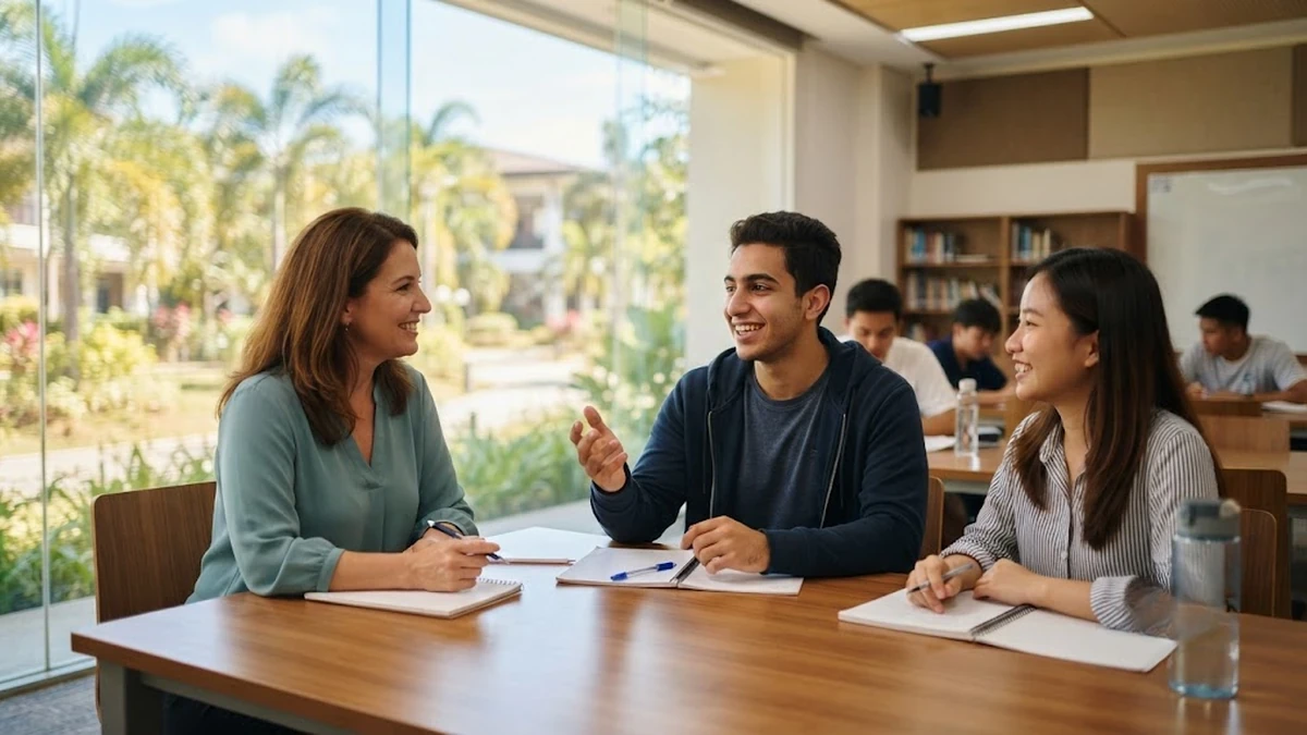 طالب عربي يتحدث بثقة في حصة لغة إنجليزية تفاعلية داخل معهد CIA في سيبو