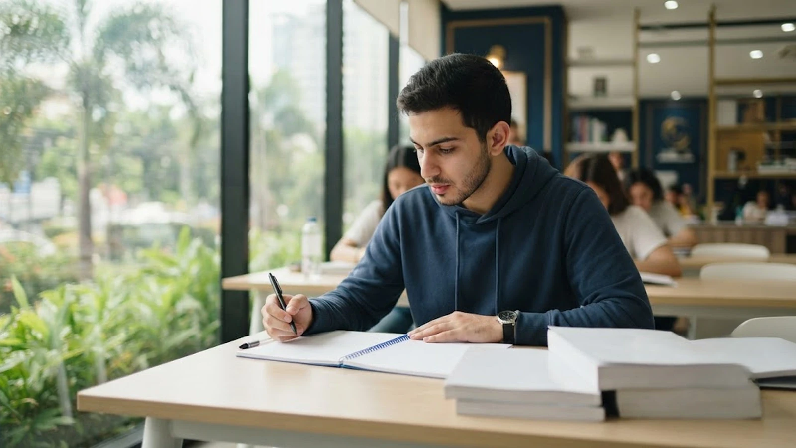 طالب عربي يستعد لاختبار IELTS داخل معهد لغة في الفلبين