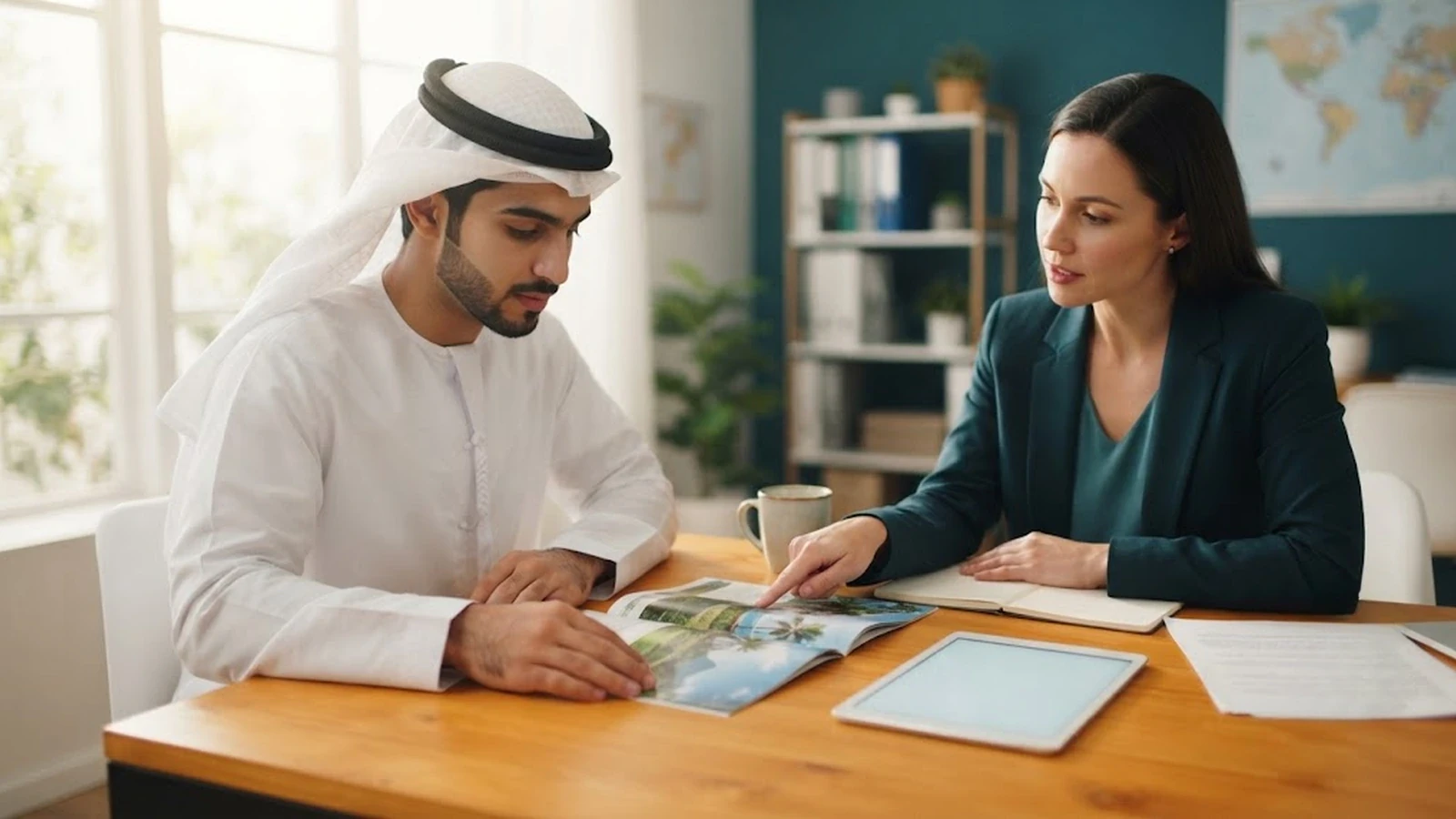 طالب عربي يناقش خطة دراسة اللغة الإنجليزية في الفلبين مع مستشارة تعليمية
