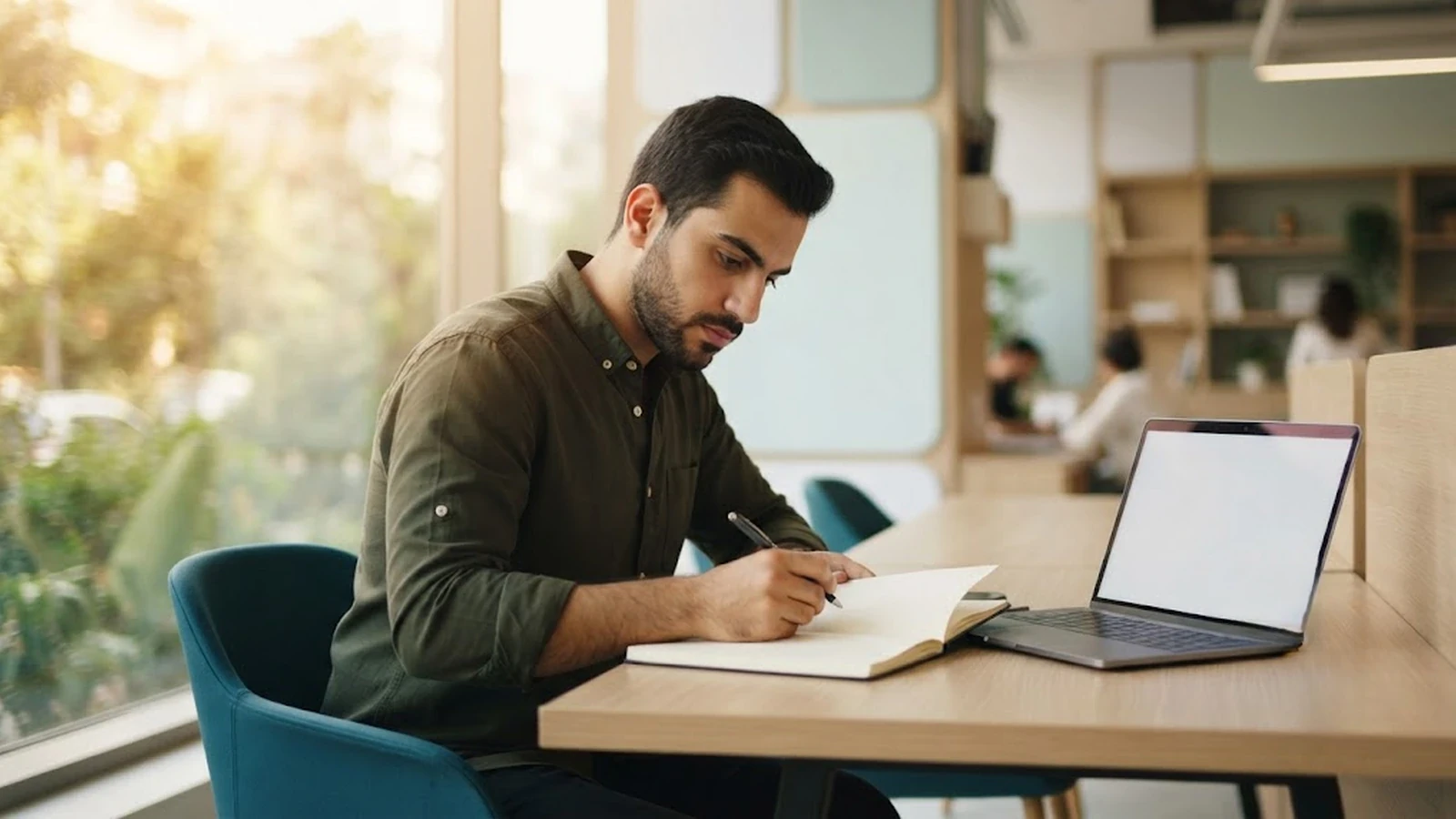 طالب عربي يراجع مستواه وخطته لدراسة اللغة الإنجليزية